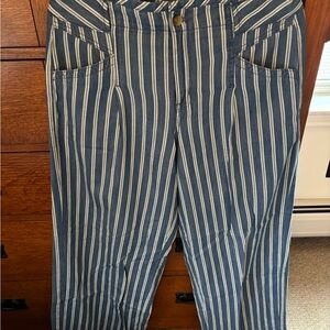 AE Blue and White Striped Denim wide-leg Pants
